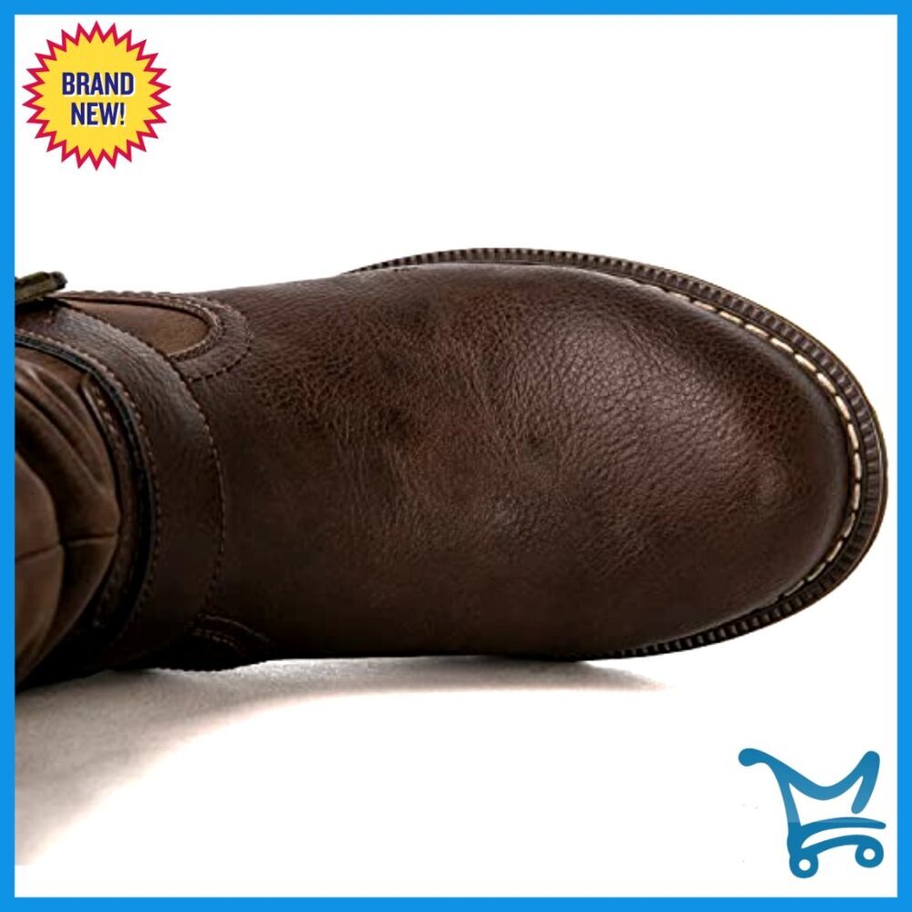Women's Combat Ankle Boots with Buckles, Zipper Closure, 1-Inch Heel - Picture 6 of 7